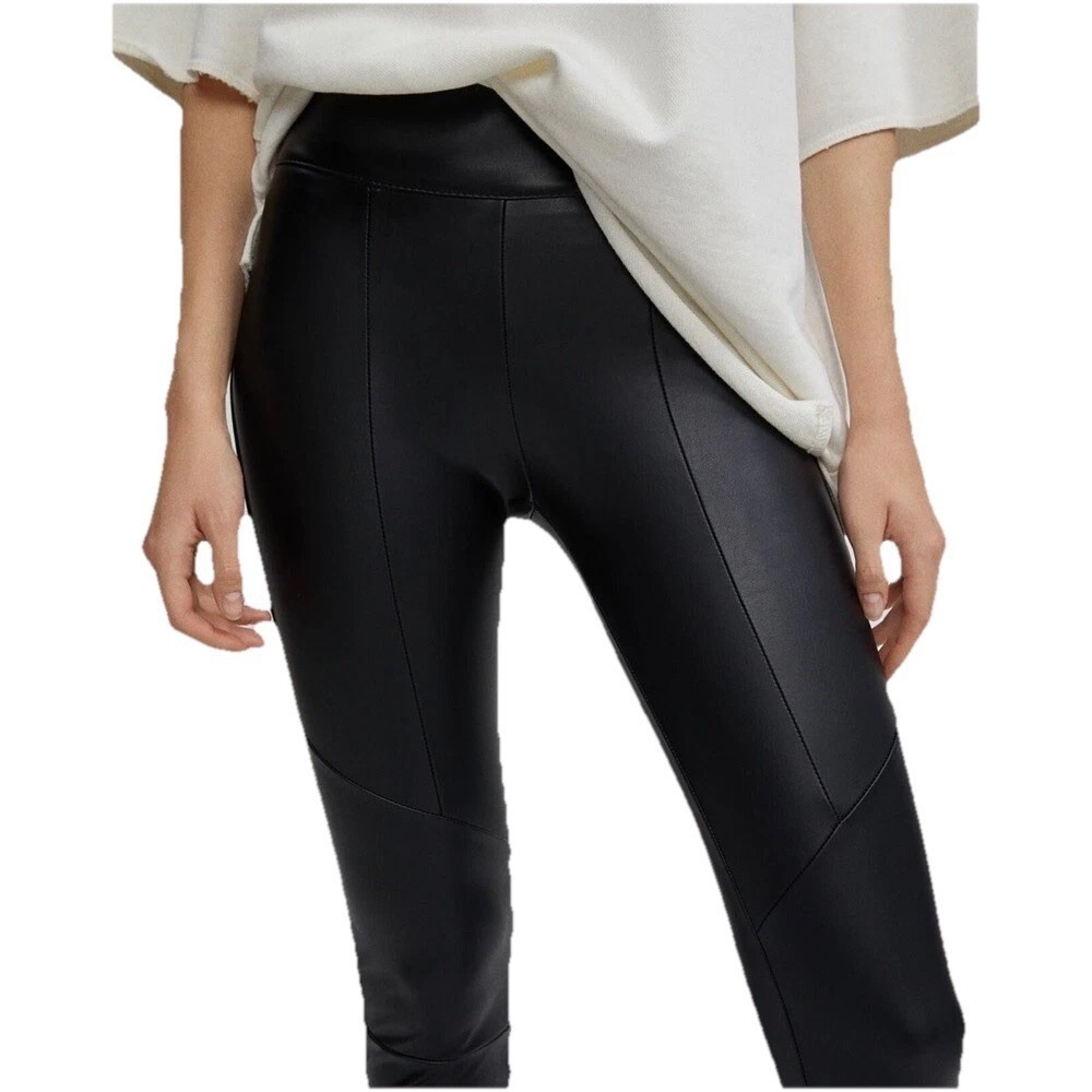 Bershka Faux Leather Moto Leggings Womens S High Waisted Side Zip Slim Pants